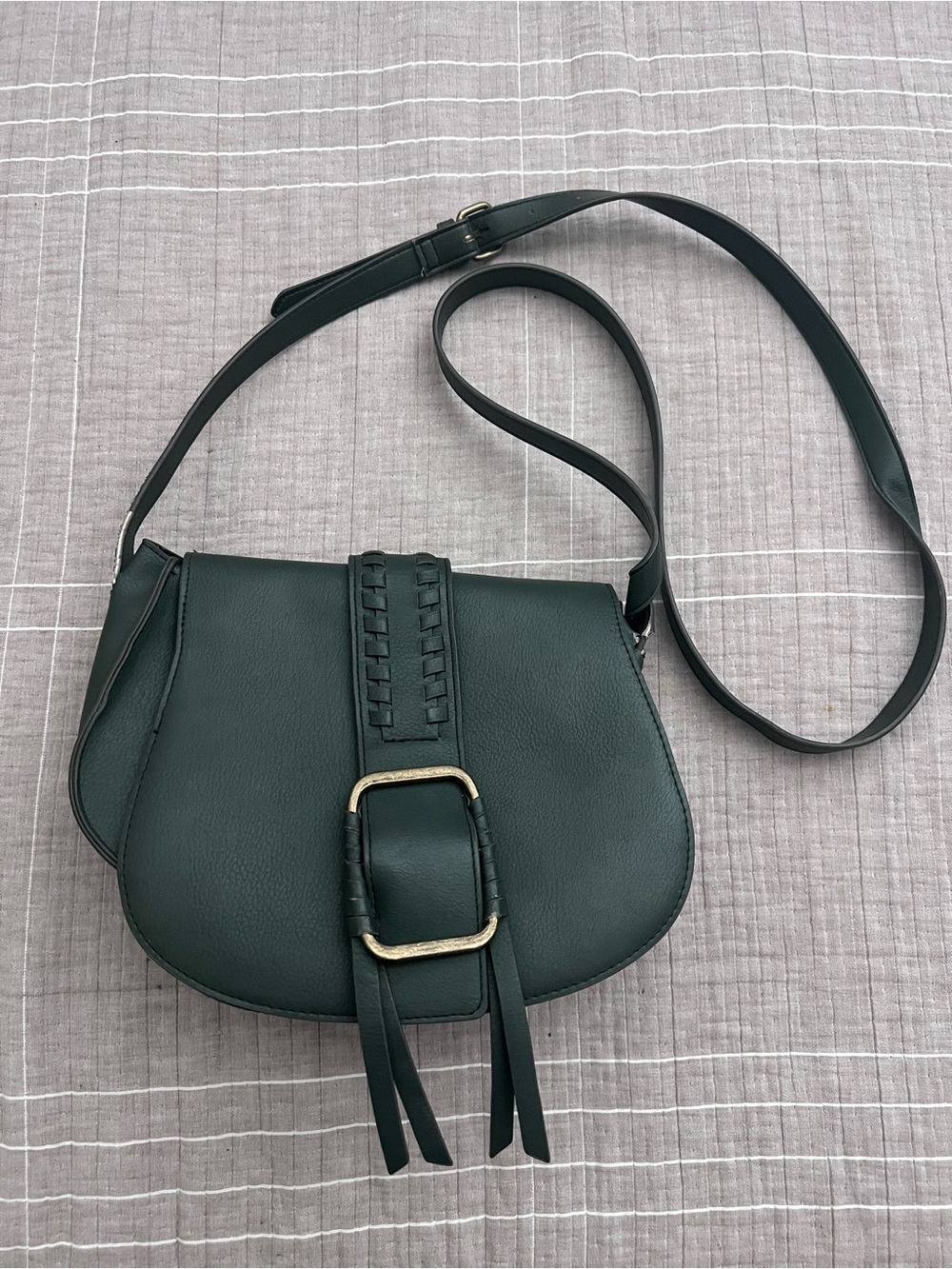 a.n.a Dark Green Saddle Crossbody Bag with Buckle Accent